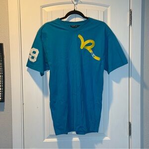 Rocawear Teal and Yellow Embroidered Graphic Tee, 100% Cotton, Size XL